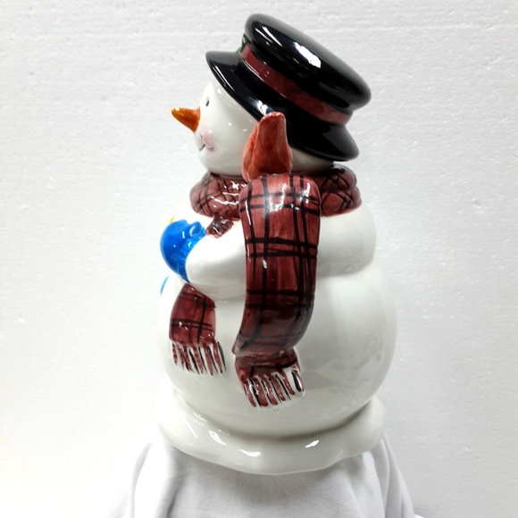 Vintage Happy Snowman With Bird Plaid Scarf Ceramic Teapot Potter & Smith - Picture 5 of 10
